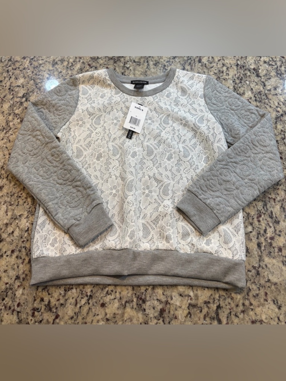Girls' Gray & White Lace Quilted Pullover Sweatshirt
